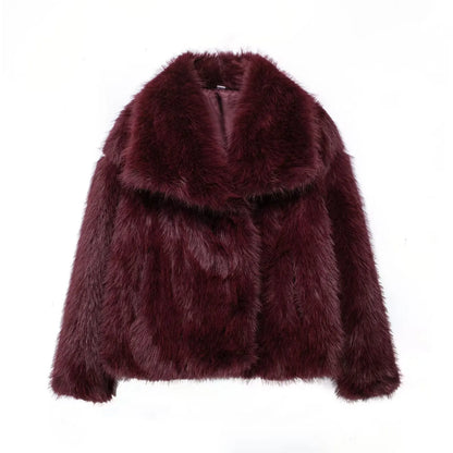 Women Fashion Cropped Faux Fur Jacket Coat Long Sleeve