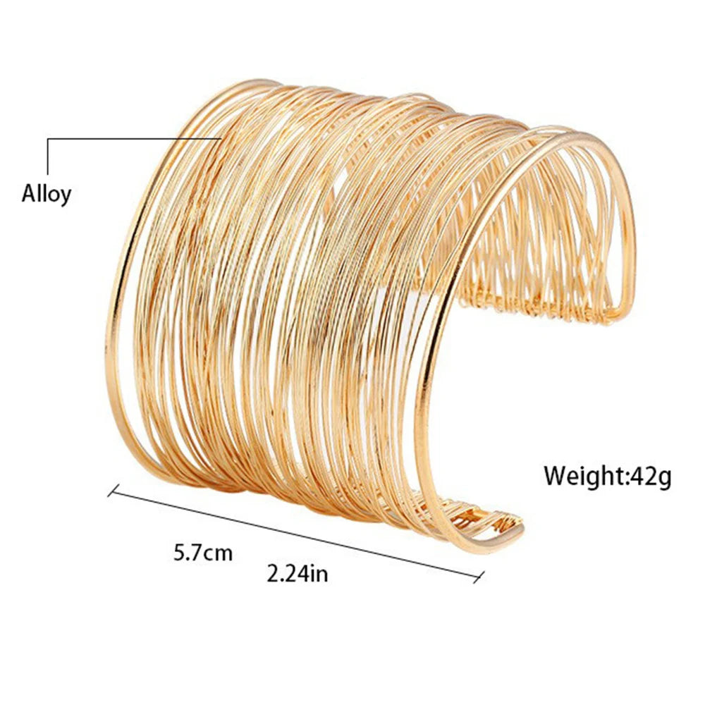 Vintage Hyperbolic Layered Gold Plated Wide Wire Bracelet Cuff Bangle for Women