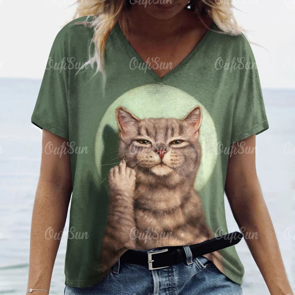 Summer Women's T Shirt Cat Print Casual Short Sleeve 3d T-Shirts