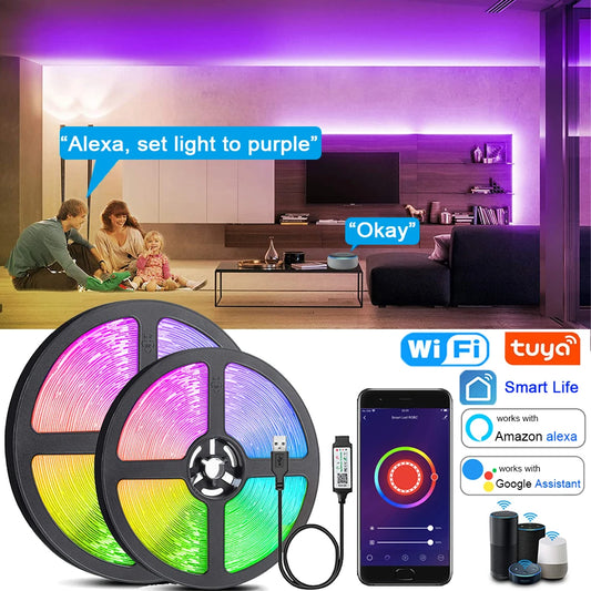 Smart Wifi Led Strip Lights RGB Led Tape Tuya Smart Life App Controlled, work with Alexa Google Home, for Party Room Decor