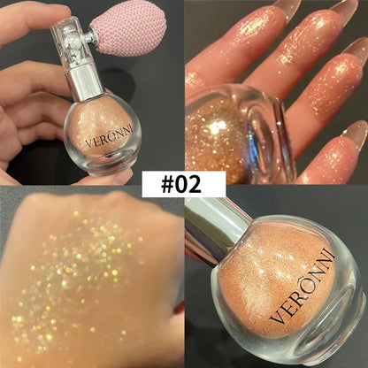 Diamond Highlighter Powder Spray Waterproof High Gloss Glitter Body Bronzer Highlight Powder Face Contour Illuminator Makeup