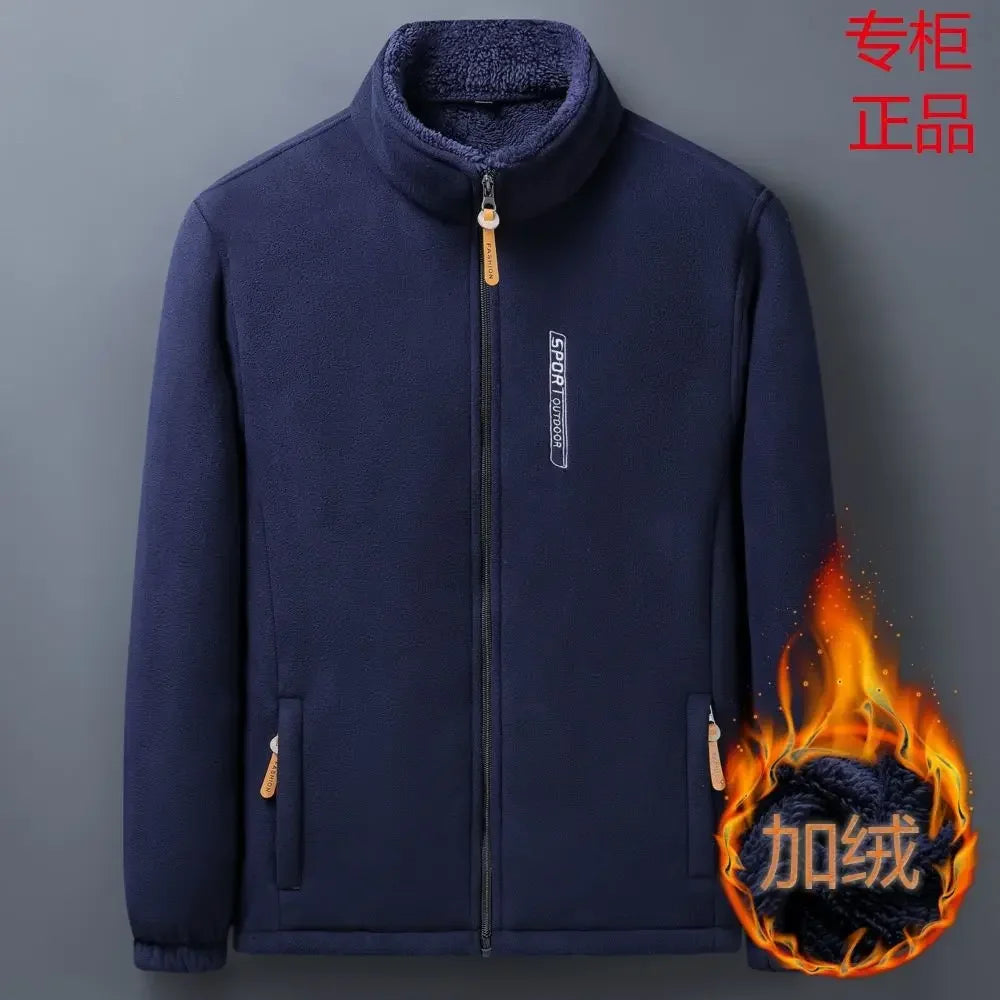 Winter Men Outdoor Fleece Jacket Casual Polar Fleece Cold-Proof Thickened Coat Lightweight Windproof Zipper Cardigan Warm Jacket