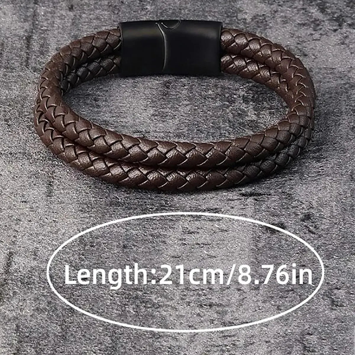 Men Black Blue Braided Genuine Leather Bracelet Double Band Bangle