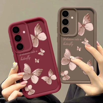 Gold Butterfly Soft TPU Case For Samsung Galaxy A55 A54 A15 A14 A16 A35 A53 A25 5G S25 S24 S23 S22 Ultra Plus S23 FE Phone Cover