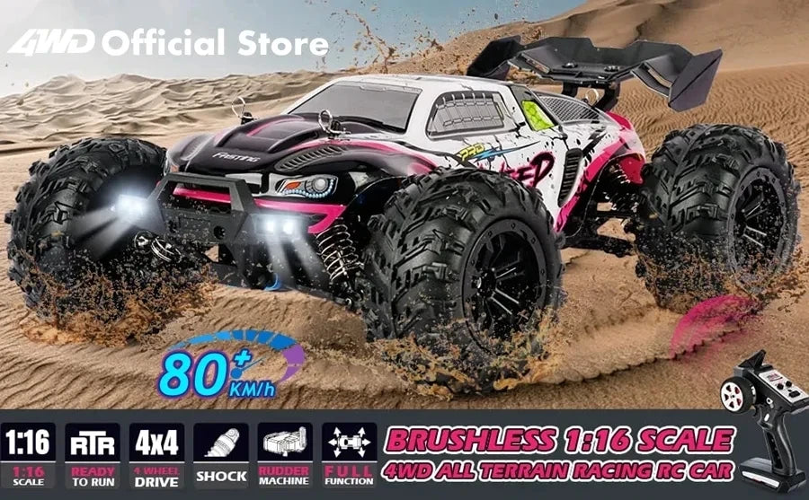 1:16 80km/h Brushless RC Drift Car With LED Lights 4WD Electric High Speed Racing Remote Control Monster Truck for Kids Adults