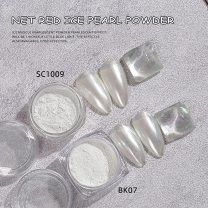 HNDO White Pearl Powder Shell Rubbing Chrome Dust Bright Shiny Effect for Manicure DIY Nail Art Design Nails Glitter Pigment