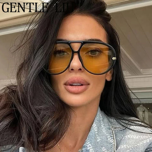 Oversized Pilot Oval Punk Sunglasses Women 2025 Luxury Vintage Big Frame Double Beam Sun Glasses For Lady Outdoor Eyewear UV400
