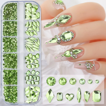 12Grids SS6-SS30 Mixed Nail Rhinestones Shiny Clear/Gold/Pink/Blue Diamond Flat-back Nail Gems Glass Stones Nails Decoration