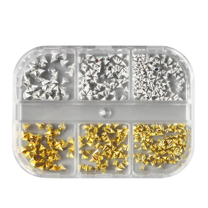6 Grids Punk Nail Rivets Spikes Metal Studs Gold/Silver/Black Round Cone Nail Art Charms Mixed Size Nail Parts DIY Decoration