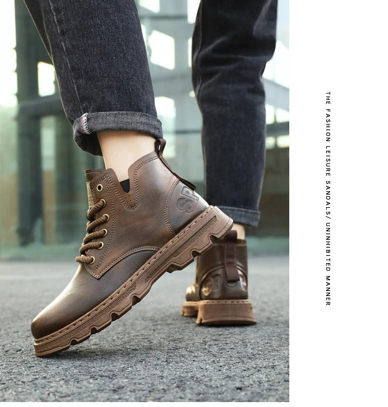 New MEN'S BOOTS with Retro Style Leather Boots,