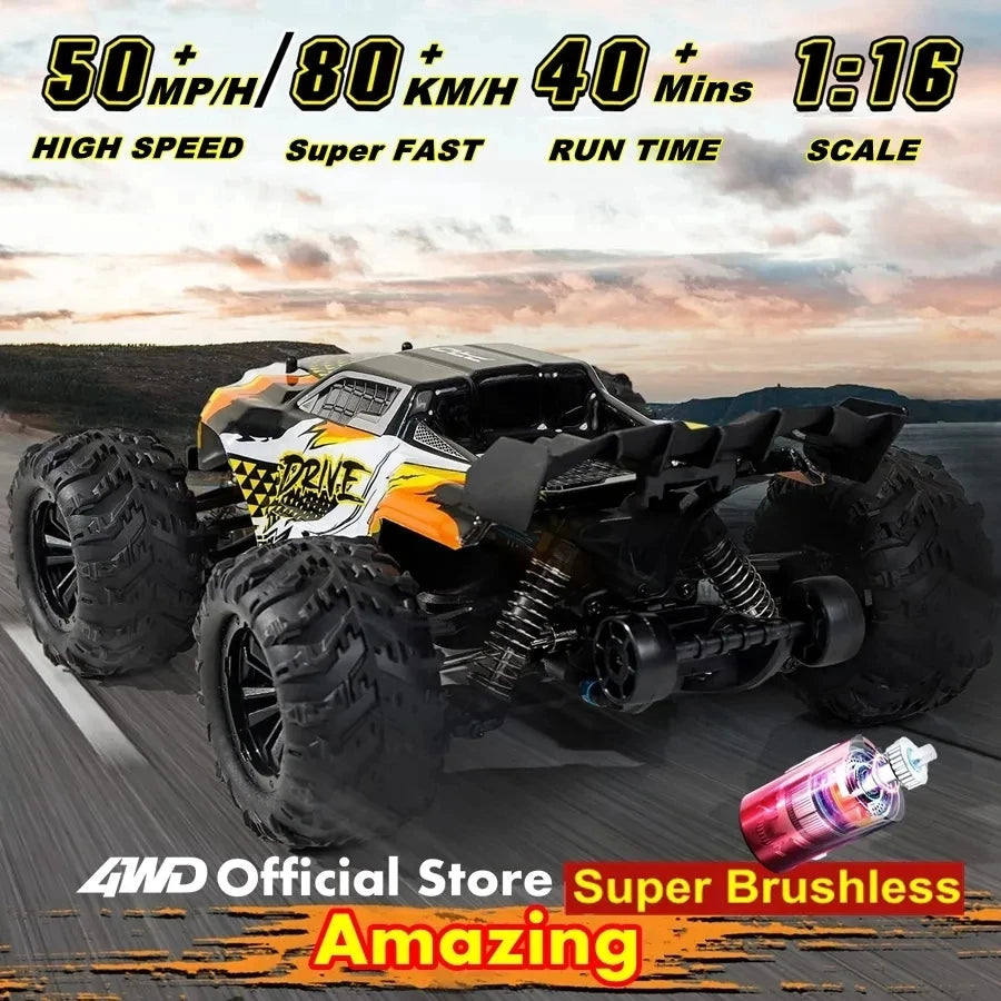 1:16 80km/h Brushless RC Drift Car With LED Lights 4WD Electric High Speed Racing Remote Control Monster Truck for Kids Adults