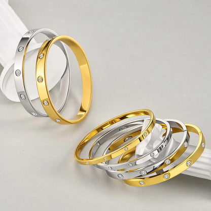 Luxurious Cubic Zircon Openable Bracelet for Women ,Stainless Steel Round Bangle Bracelets,Charm Jewelry Gifts