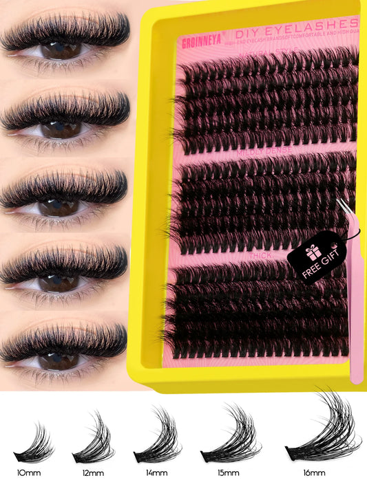 GROINNEYA Cluster Lashes Kit Fluffy Individual Lashes Volume Mixed Tray Faux Mink Lashes Eyelash Extension