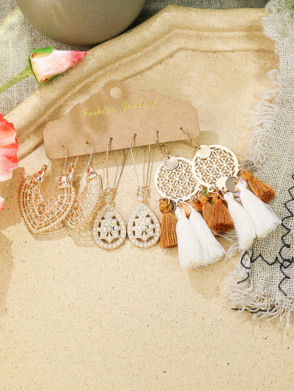 Trendy Versatile Golden Circle Fashionable White Tassel Shell Earrings&Earstuds Combination For Women