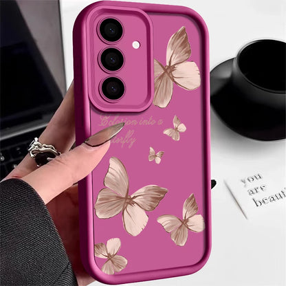 Gold Butterfly Soft TPU Case For Samsung Galaxy A55 A54 A15 A14 A16 A35 A53 A25 5G S25 S24 S23 S22 Ultra Plus S23 FE Phone Cover