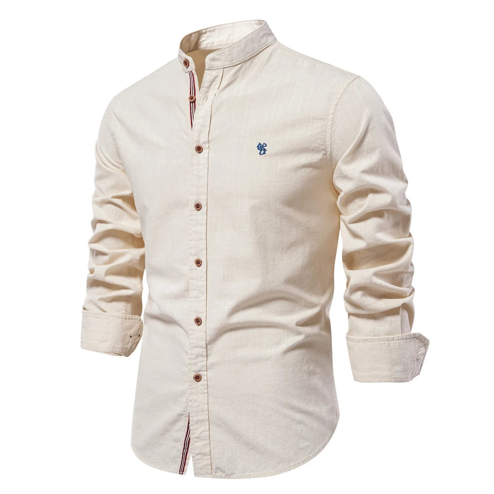 2025 -100% Cotton Social Shirt Men Solid Color Long Sleeve High Quality Brand Shirt