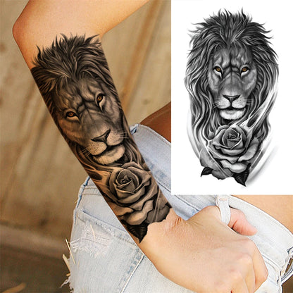 Full Arm Temporary Tattoos Sleeve For Men Women Realistic Fake Tatoos Warrior Lion Tiger Flower Tatoo Sticker Black Totem Maori
