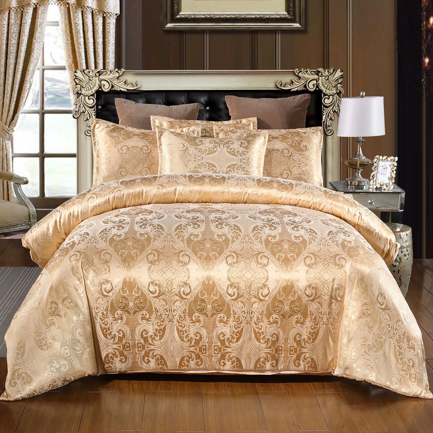 Satin Duvet Cover  Size, Floral Jacquard Satin Duvet Cover Set 3 Piece Luxury Silk Like Bedding Comforter Cover Set