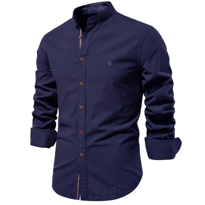 2025 -100% Cotton Social Shirt Men Solid Color Long Sleeve High Quality Brand Shirt