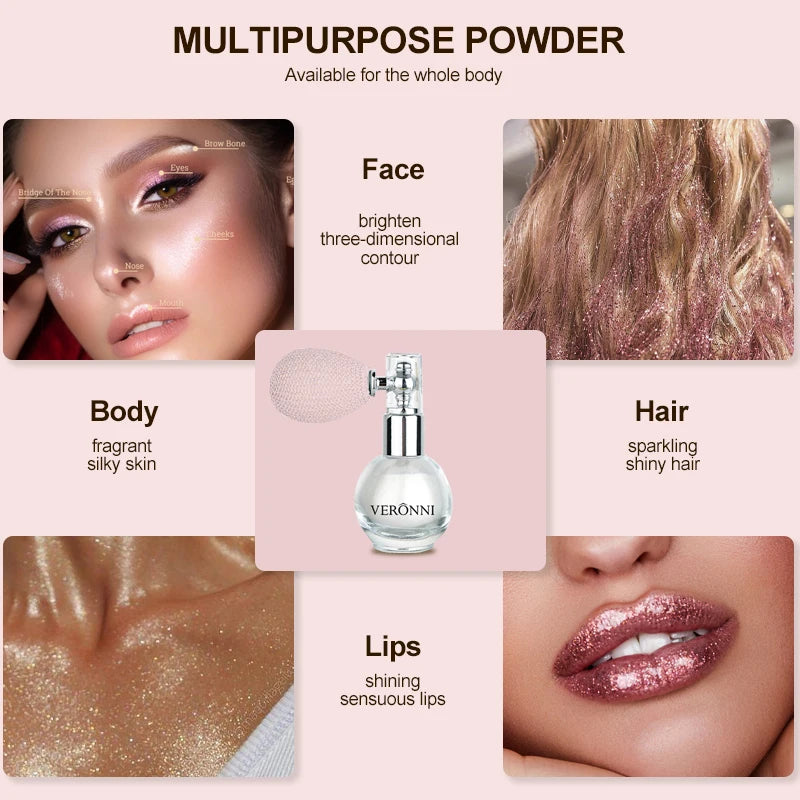 Diamond Highlighter Powder Spray Waterproof High Gloss Glitter Body Bronzer Highlight Powder Face Contour Illuminator Makeup