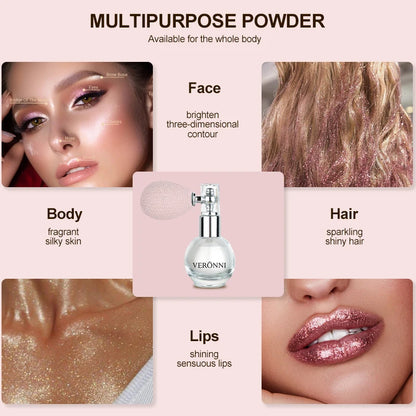 Diamond Highlighter Powder Spray Waterproof High Gloss Glitter Body Bronzer Highlight Powder Face Contour Illuminator Makeup