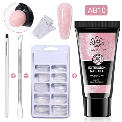 BORN PRETTY 30ml Glitter Acrylic Gel Finger Extension Nail Polish Silver Pink Extension Gel Polish Soak Off Nail Slip Solution