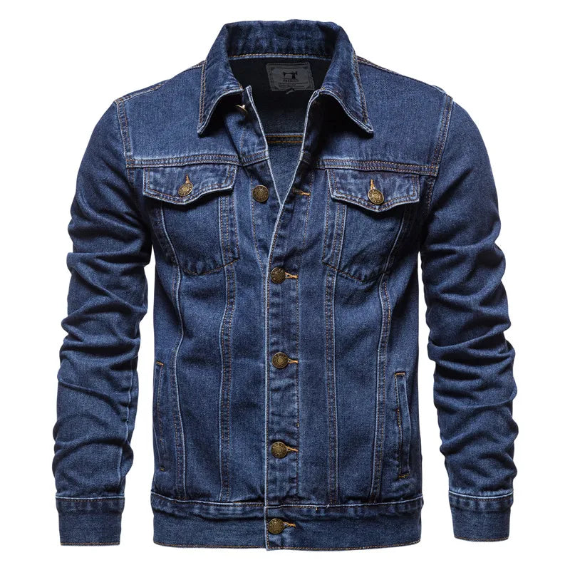 2025 Autumn Men Solid Denim Jackets Fashion Motorcycle Vintage Jeans