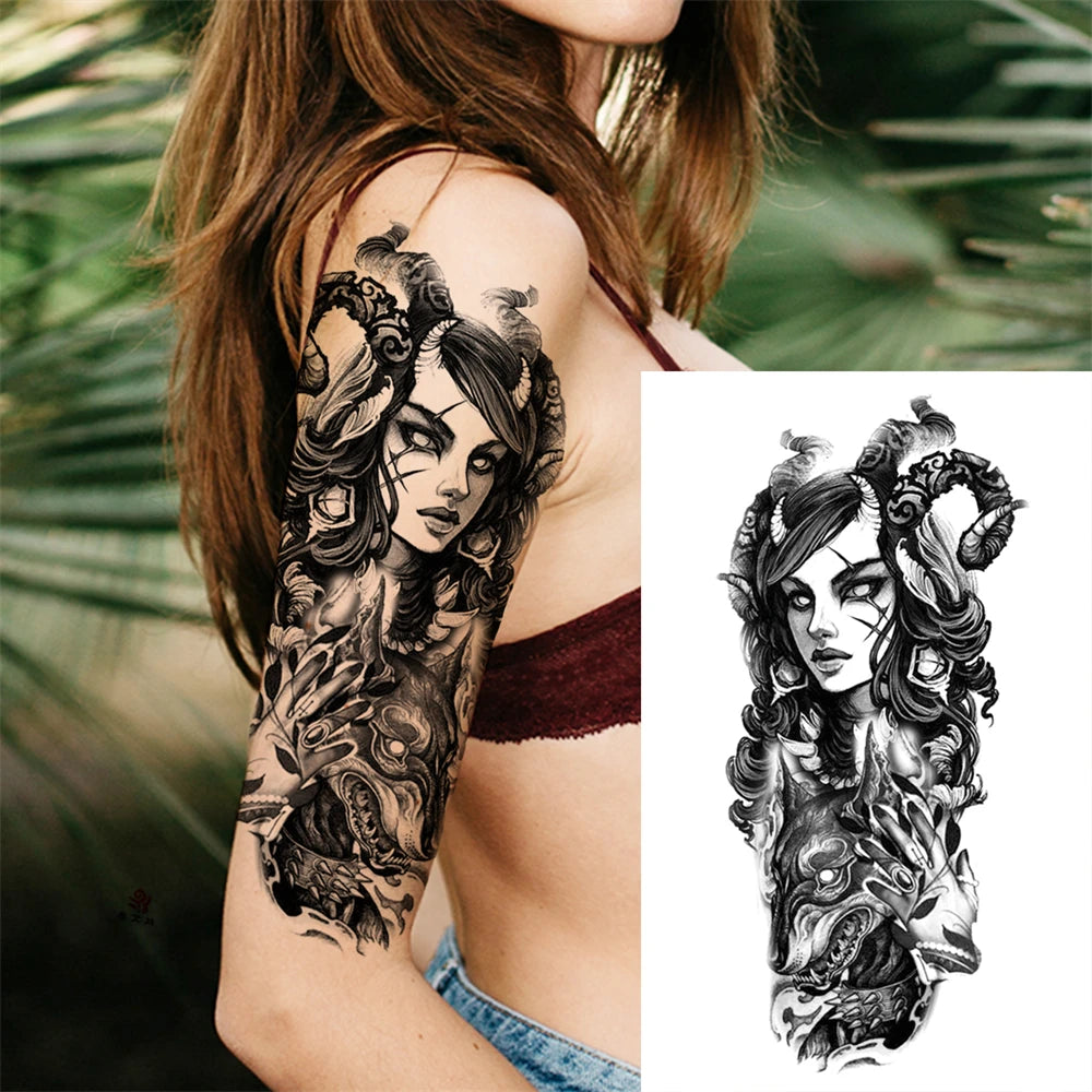 Full Arm Temporary Tattoos Sleeve For Men Women Realistic Fake Tatoos Warrior Lion Tiger Flower Tatoo Sticker Black Totem Maori