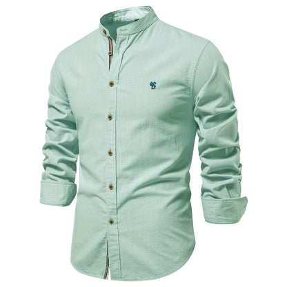 2025 -100% Cotton Social Shirt Men Solid Color Long Sleeve High Quality Brand Shirt