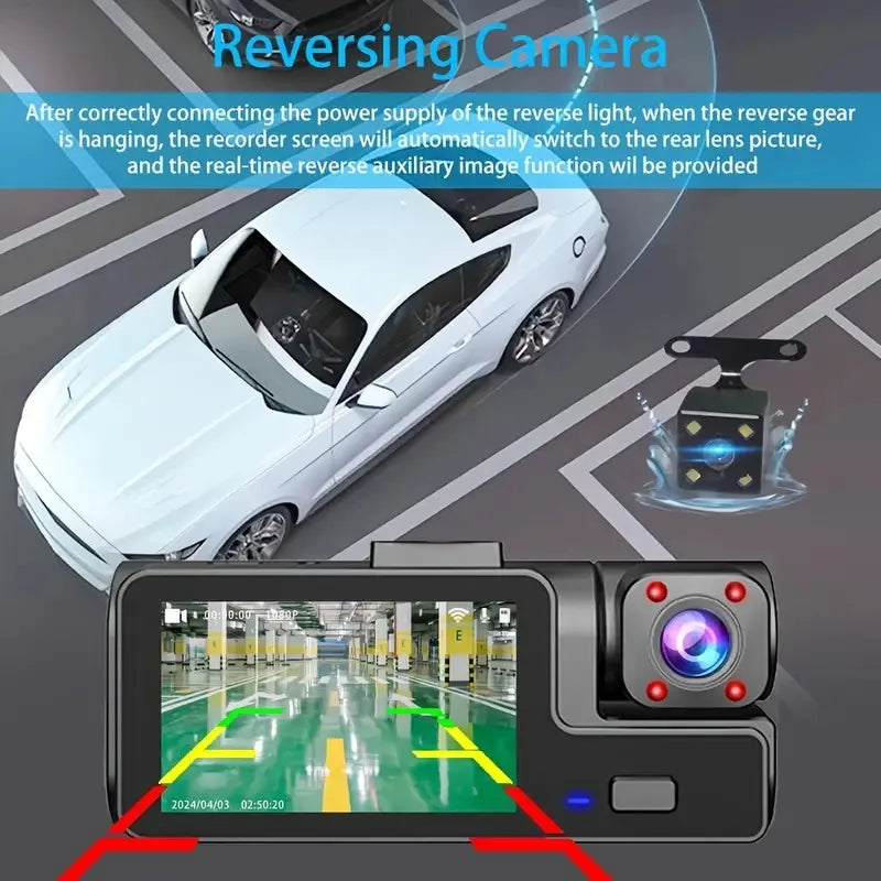 3Camera Dash Cam For Car Camera 1080P Video Recorder