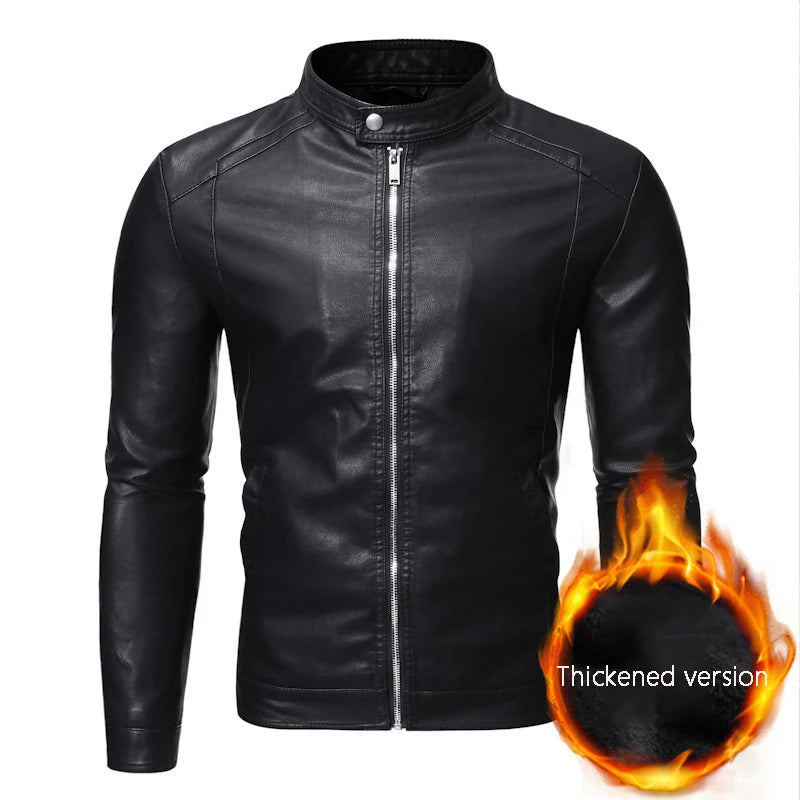 Men's standing collar leather jacket autumn