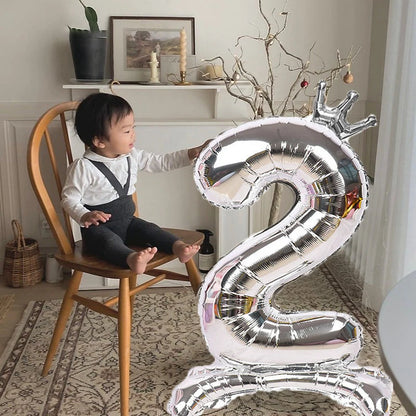 32 Inch Gold Number Stand Foil Balloons with Crown Digital Figures Globos 0-9 Birthday Party