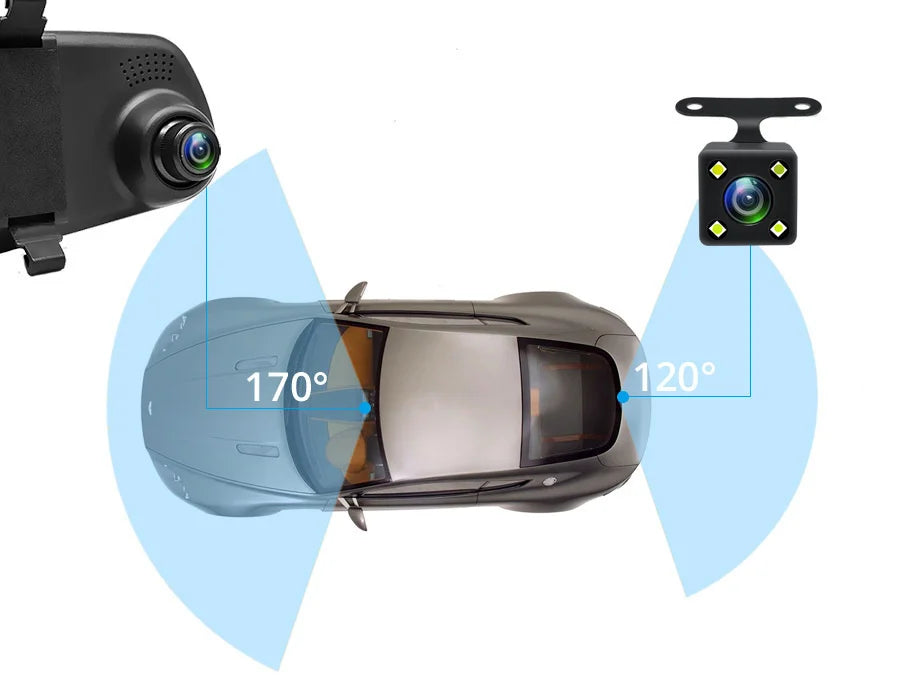 Dashcam 4.3 Inch Mirror FHD 1080P Camera Dual Lens