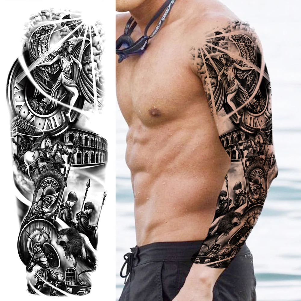 Full Arm Temporary Tattoos Sleeve For Men Women Realistic Fake Tatoos Warrior Lion Tiger Flower Tatoo Sticker Black Totem Maori