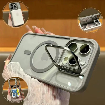 Magsafe Magnetic Lens Protection Stand Phone Case For IPhone