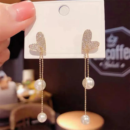 New Classic Elegant Imitation Pearl Pendant Women's Crystal Long tassel Exquisite Pendant Earrings Wedding Jewelry-4833