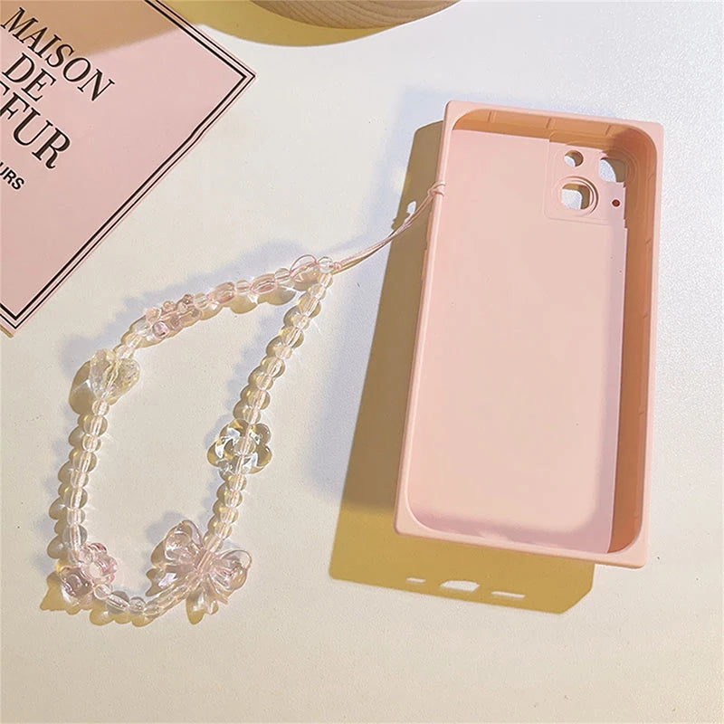 Korean Pink Bear Butterfly Flower Phone Strap Charm Chain Knot Cellphone Lanyard Keychain Woman Girl Bag Camera Pendant For Case