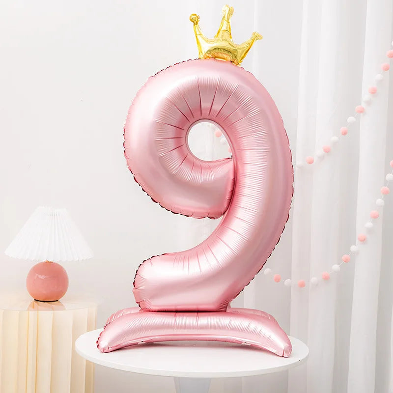 42inch Crown Decor Pink Aluminum Foil Digital Balloon Number Balloon For Birthday Party