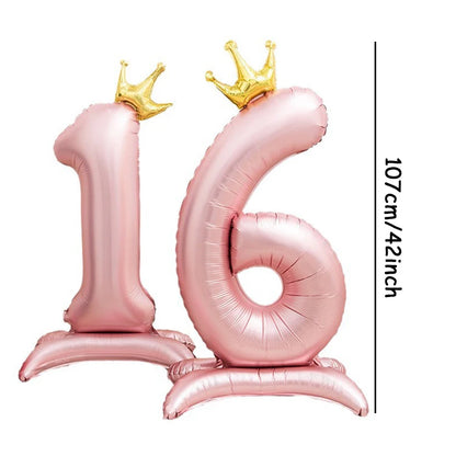 42inch Crown Decor Pink Aluminum Foil Digital Balloon Number Balloon For Birthday Party