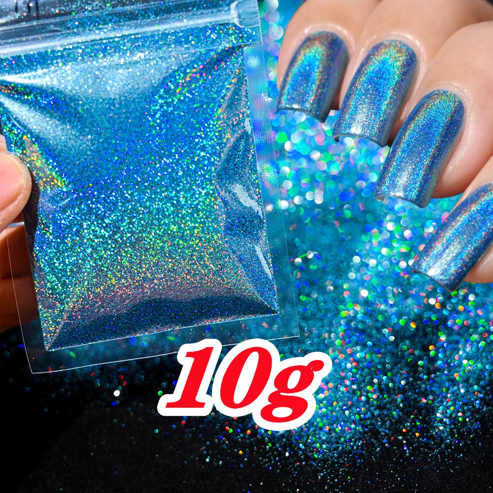 Laser Holographic Rainbow Nail Glitter 0.2MM Sparkly Nails Glitter Powder 10G/5G Dazzling Glitter Dust DIY Nail Art Decoration