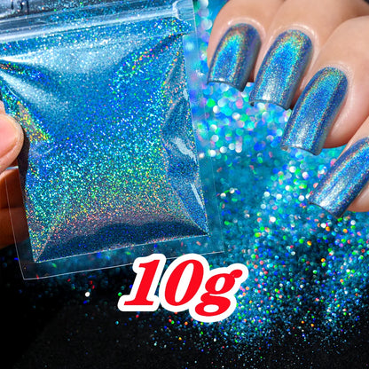 Laser Holographic Rainbow Nail Glitter 0.2MM Sparkly Nails Glitter Powder 10G/5G Dazzling Glitter Dust DIY Nail Art Decoration