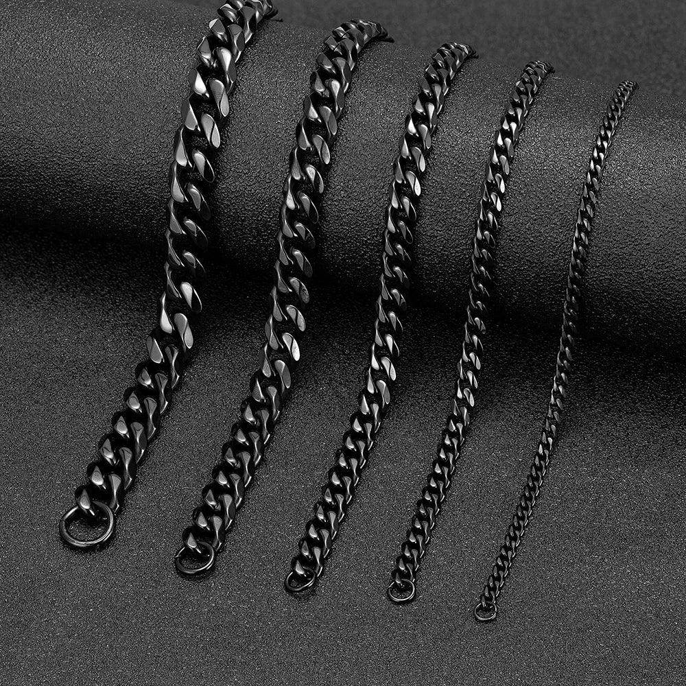 3-11mm Locomotive Men Punk Rock Stainless Steel Curb Cuban Link Chain Silver Color Bracelet For Women Biker Jewelry