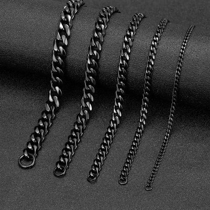 3-11mm Locomotive Men Punk Rock Stainless Steel Curb Cuban Link Chain Silver Color Bracelet For Women Biker Jewelry