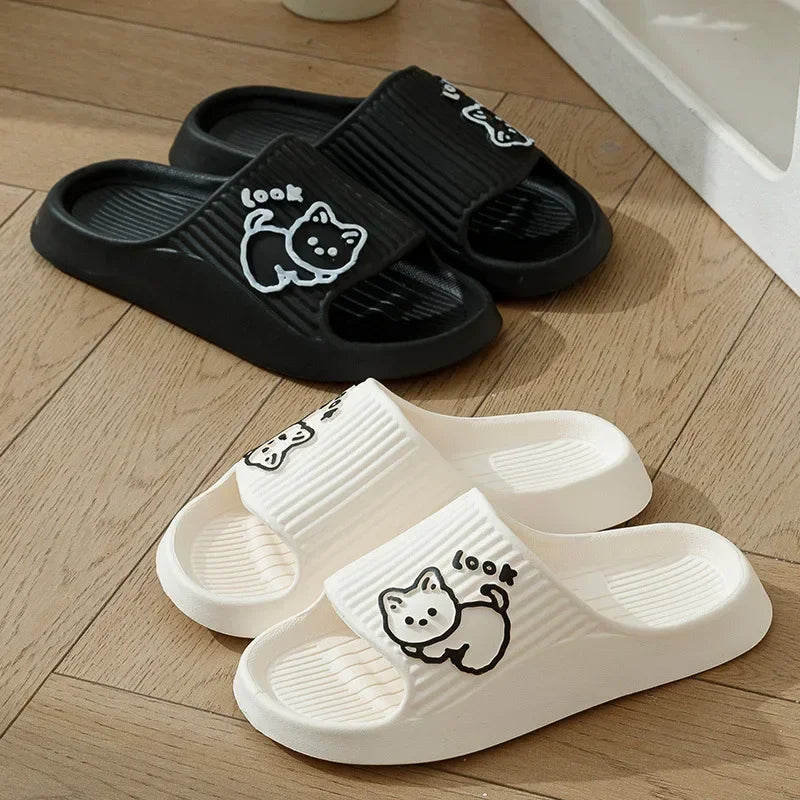 Summer Women Slippers Bath Thick Platform Non-Slip Home Cat Cartoon Flip Flops Beach Sandals Ladies Slides Indoor Outdoor