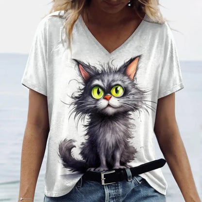 Summer Women's T Shirt Cat Print Casual Short Sleeve 3d T-Shirts