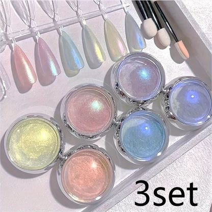 6pcs Shimmering Aurora Nail Powder - Multichrome Metallic Mirror Effect, Chameleon Gel Polish - Transforming Holographic