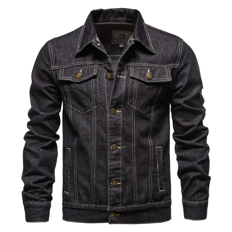 2025 Autumn Men Solid Denim Jackets Fashion Motorcycle Vintage Jeans