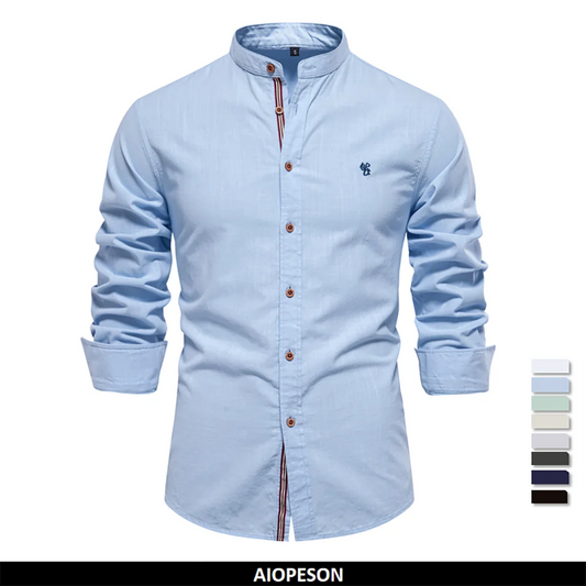 2025 -100% Cotton Social Shirt Men Solid Color Long Sleeve High Quality Brand Shirt