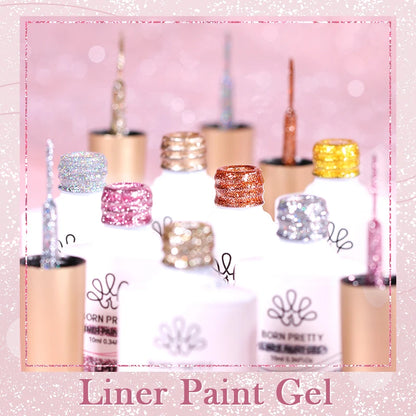BORN PRETTY 10ml Glitter Silver Liner Paint Gel Nail Polish Line Stripe Gel Vernis Semi Permanent for Drawing Line French Nails