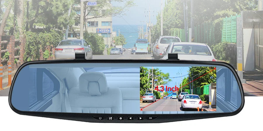 Dashcam 4.3 Inch Mirror FHD 1080P Camera Dual Lens